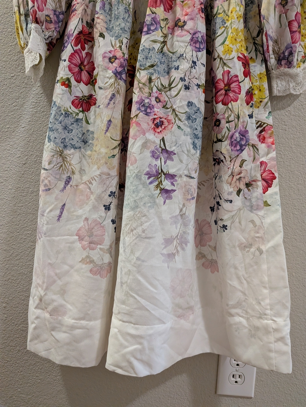 LetMeBe by Anthropolgie XS White Floral V-Neck Button Lace Trim Midi Dress - Picture 11 of 16